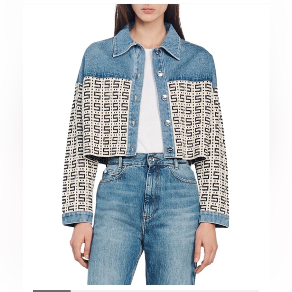 CORDOUE LOGO JACQUARD DENIM CROPPED JACKET Size 2